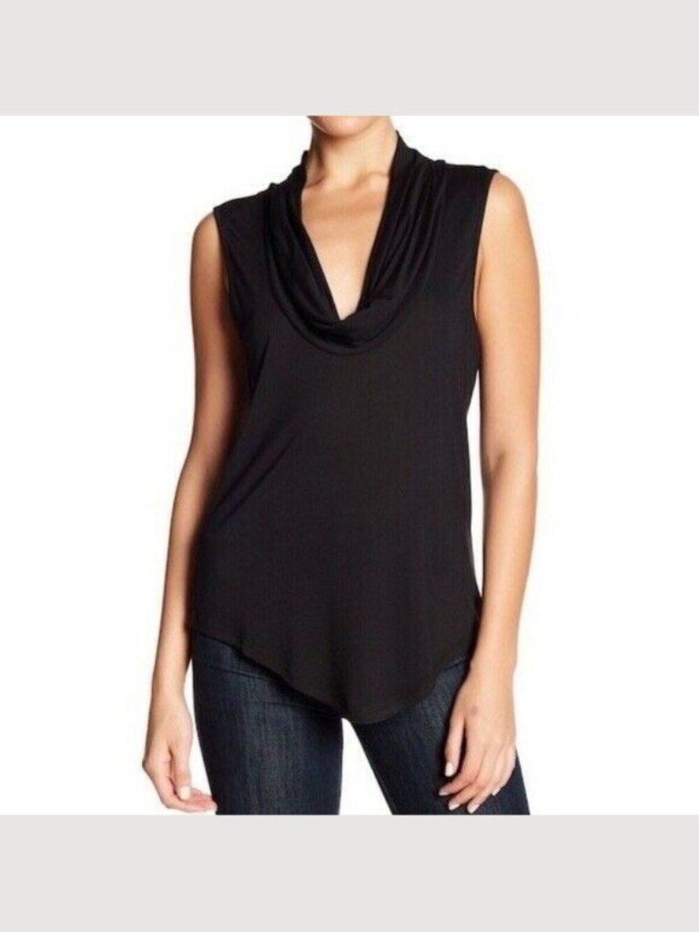 $155 HAUTE HIPPIE Sleeveless Black Modal Cowl Neck Draped Lightweight Designer M